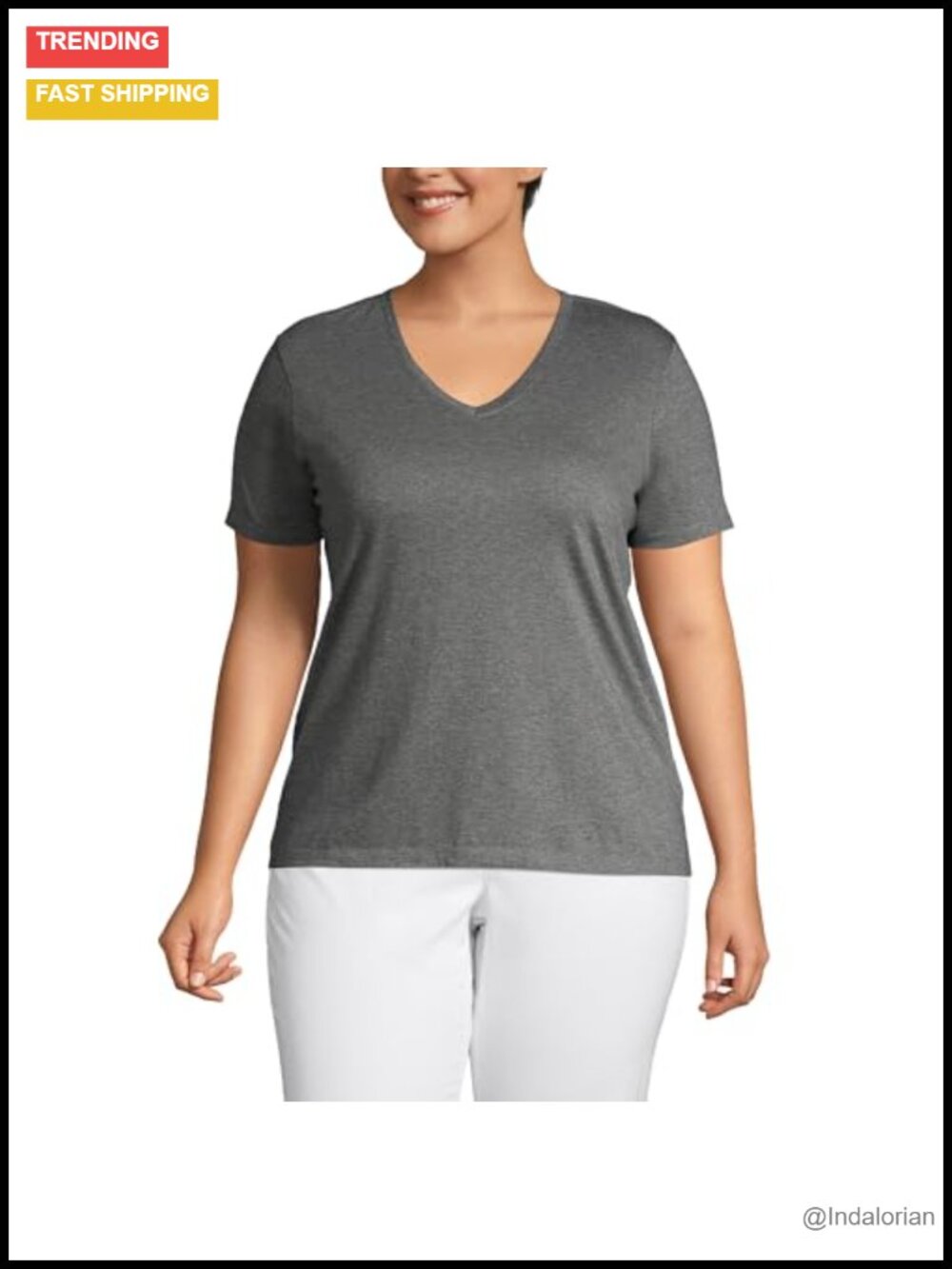 Lands End Supima Cotton V-Neck T-Shirt Short Sleeve Tee